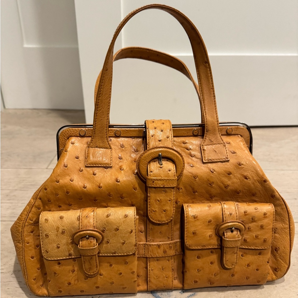 SUAREZ NEW YORK Camel/Tan embossed Leather Women's Bag - Picture 2 of 6
